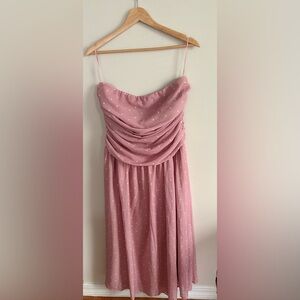 Boohoo Light Pink Chiffon Bandeau Polka Dot Midi Dress Size 10